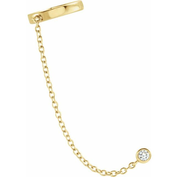 14K Yellow Gold Diamond Single Ear Cuff With Chain