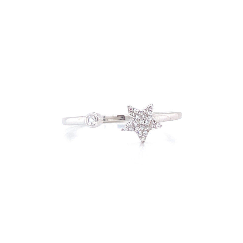 14K Yellow Gold Diamond Star Open Cuff Ring-Rings-majolie-WHITE GOLD-