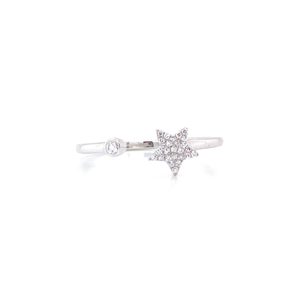 14K White Gold Diamond Star Open Cuff Ring