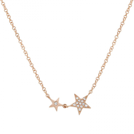 14K Rose Gold Diamond Twin Stars Necklace
