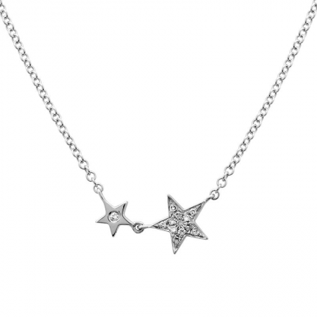 14k White Gold Diamond Twin Stars Necklace