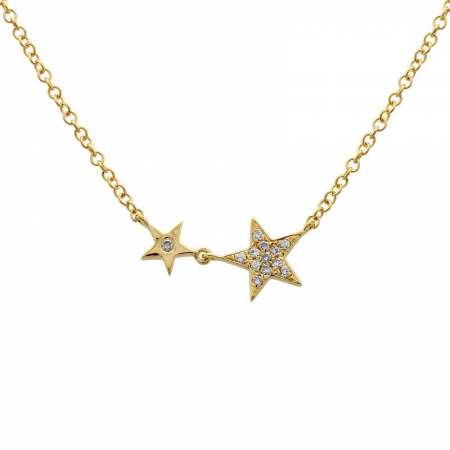 14K Yellow Gold Diamond Twin Stars Necklace-Necklaces-superbell-