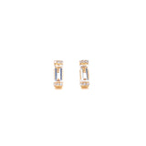 14K White Gold Diamond + White Topaz Baguette Earrings