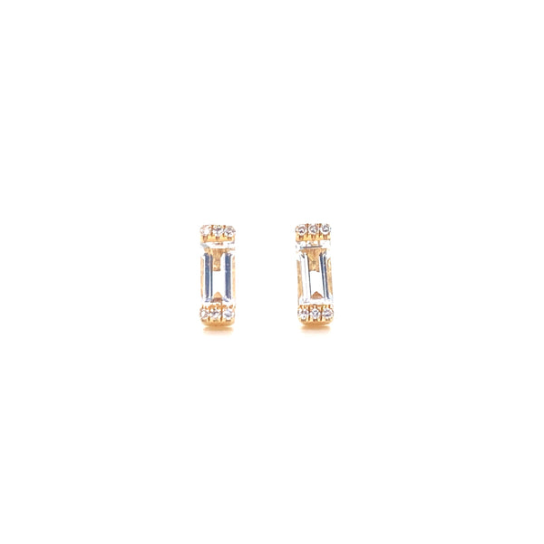 14K Yellow Gold Diamond + White Topaz Baguette Earrings-EARRINGS-majolie-YELLOW GOLD-
