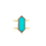 14K Yellow Gold Diamond + Turquoise Ring