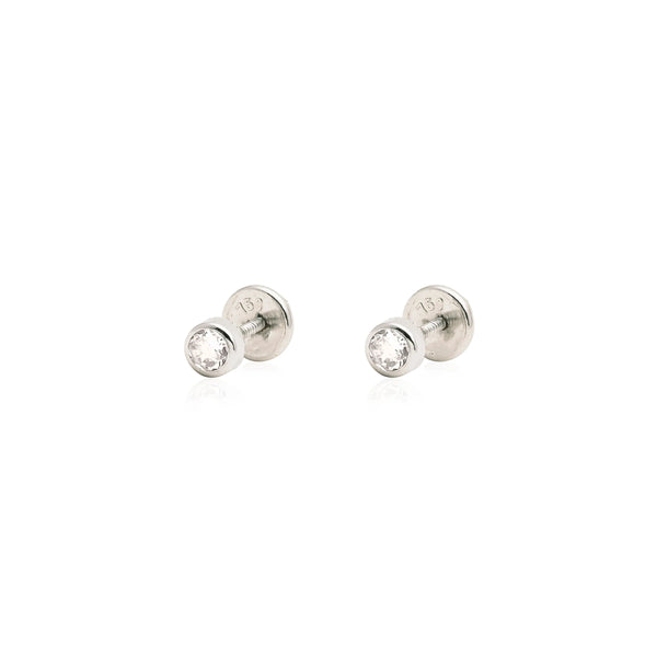 14K White Gold CZ Children's Earrings-Earrings-Maurice's Jewelers-