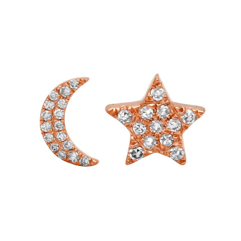 14K White Gold Diamond Moon + Star Stud Earrings-EARRINGS-Maurice's Jewelers-Rose Gold-