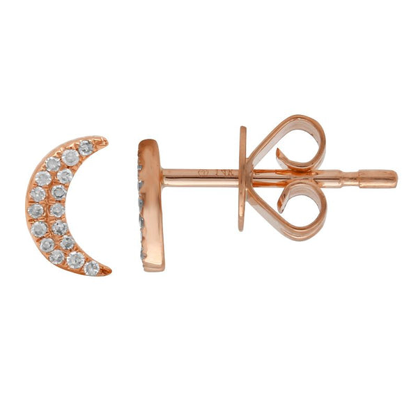 14K Rose Gold Diamond Moon Earrings