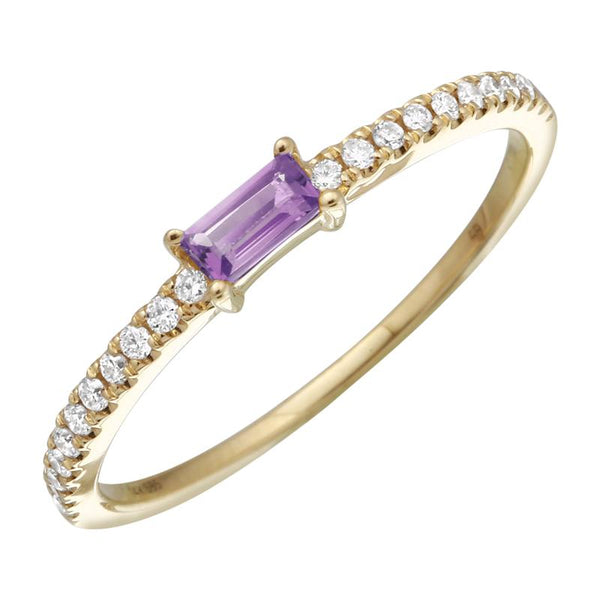 14K White Gold Amethyst Diamond Stacking Ring