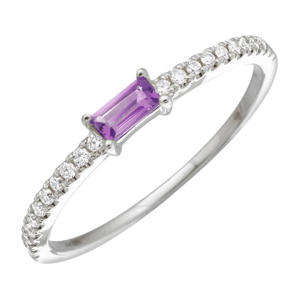 14K White Gold Amethyst Diamond Stacking Ring