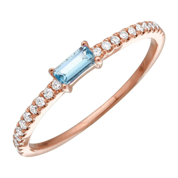 14K Rose Gold Blue Topaz Diamond Stacking Ring