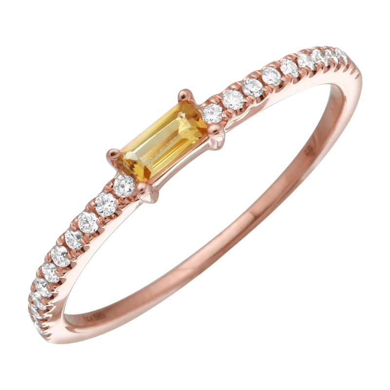 14K Rose Gold Citrine Diamond Stacking Ring