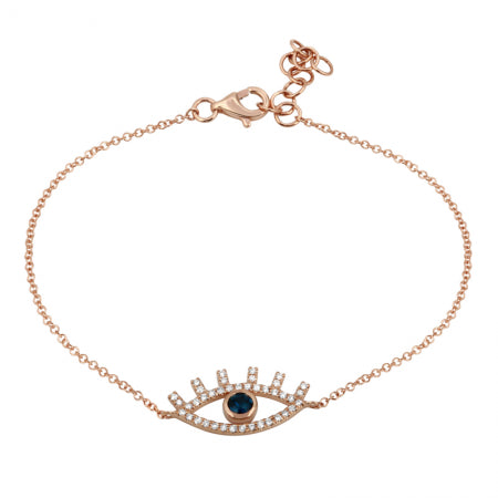 14K Rose Gold Diamond + Sapphire Evil Eye Bracelet-Bracelets-Maurice's Jewelers-Rose Gold-