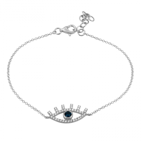 14K Yellow Gold Diamond + Sapphire Evil Eye Bracelet-Bracelets-Maurice's Jewelers-White Gold-