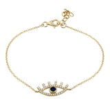14K Yellow Gold Diamond + Sapphire Evil Eye Bracelet