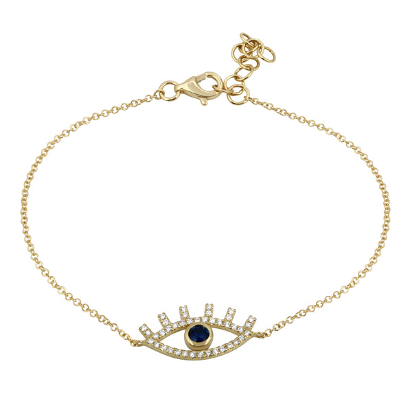 14K Yellow Gold Diamond + Sapphire Evil Eye Bracelet-Bracelets-Maurice's Jewelers-Yellow Gold-