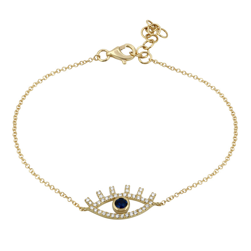 14K Yellow Gold Diamond + Sapphire Evil Eye Bracelet-Bracelets-Maurice's Jewelers-Yellow Gold-