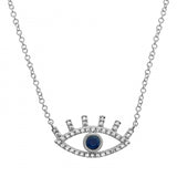 14K Yellow Gold Diamond + Sapphire Evil Eye Necklace-Necklaces-Maurice's Jewelers-White Gold-