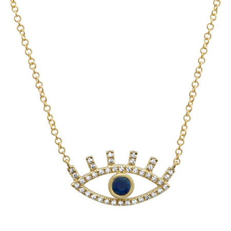 14K Yellow Gold Diamond + Sapphire Evil Eye Necklace-Necklaces-Maurice's Jewelers-Yellow Gold-