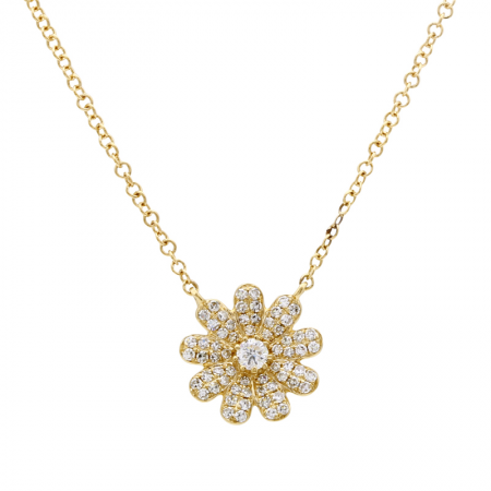 14k Yellow Gold Diamond Flower Necklace