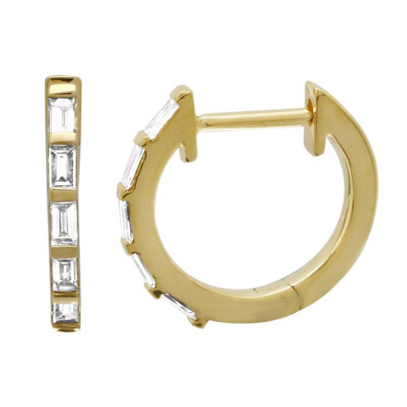 14k Yellow Gold Diamond Baguette Huggie Earrings