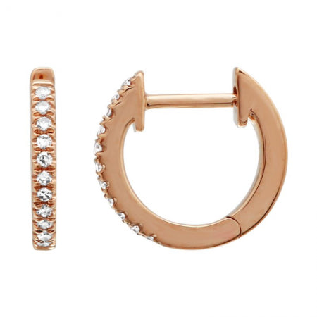 14K Rose Gold Single Row Diamond Huggies