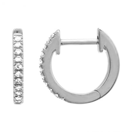 14K White Gold Single Row Diamond 10mm Huggies