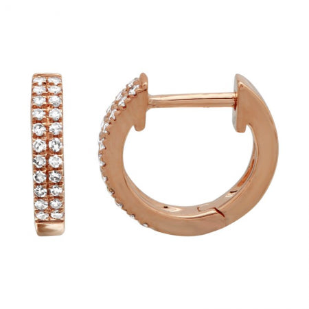 14K Rose Gold Diamond Double Row Huggies-Earrings-Maurice's Jewelers-Rose Gold-