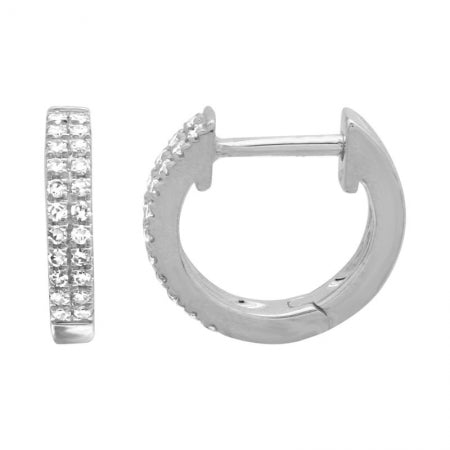 14K White Gold Diamond Double Row Huggies