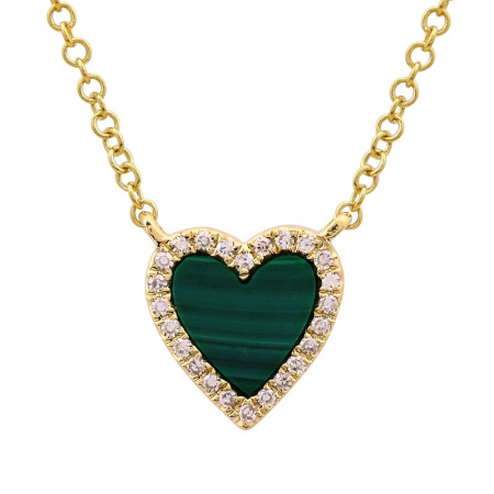 14k Yellow Gold Malachite Heart Necklace