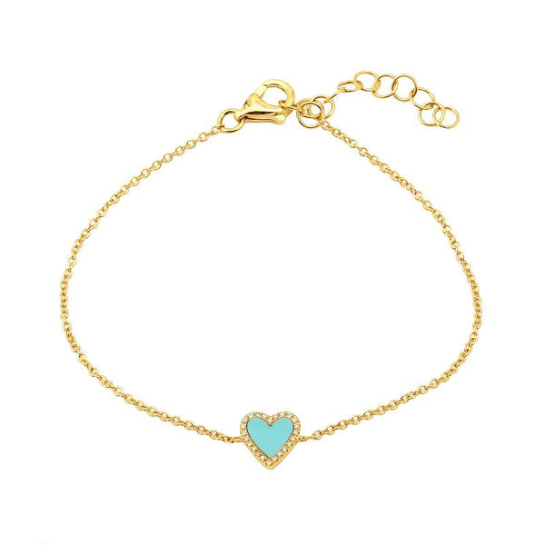 14k Yellow Gold Diamond and Turquoise Large Heart Bracelet