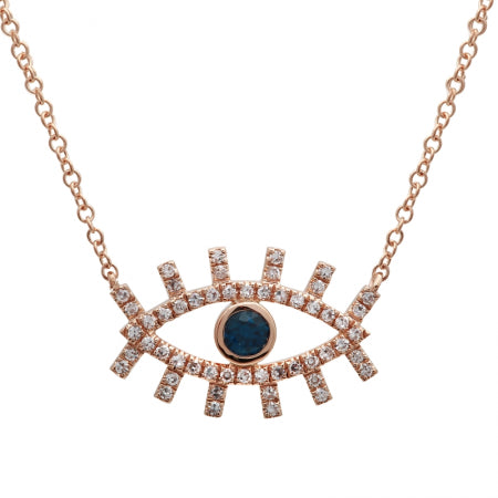 14K White Gold Diamond + Sapphire Evil Eye Eyelash Necklace-Necklaces-Maurice's Jewelers-Rose Gold-