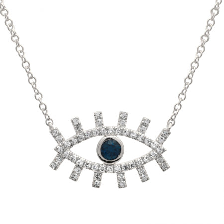 14K White Gold Diamond + Sapphire Evil Eye Eyelash Necklace-Necklaces-Maurice's Jewelers-White Gold-
