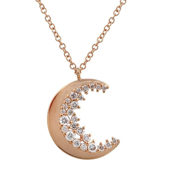 14K Rose Gold Diamond Moon Necklace-Necklaces-Maurice's Jewelers-