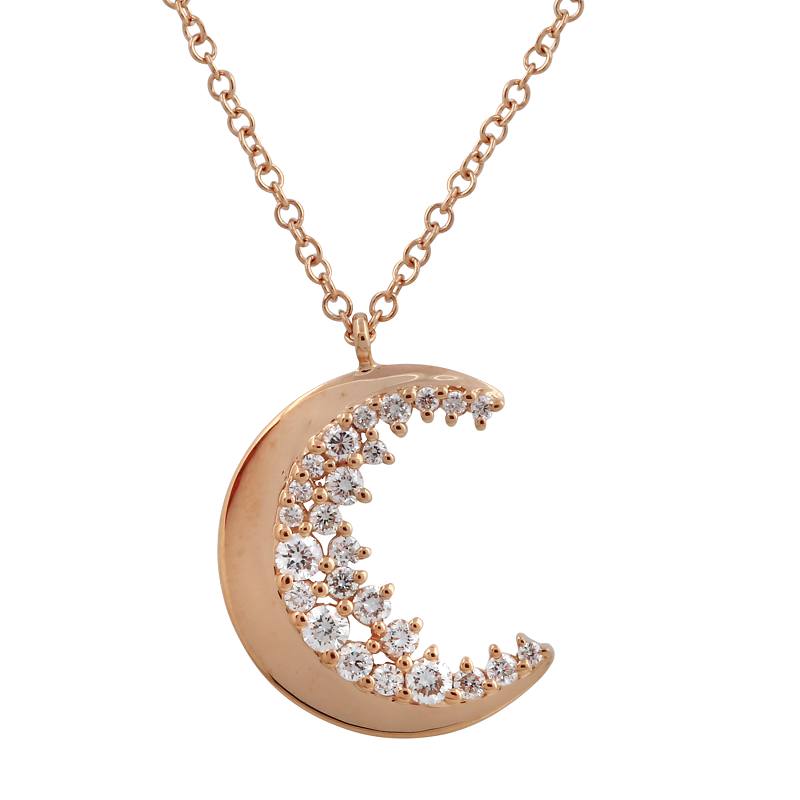14K Rose Gold Diamond Moon Necklace