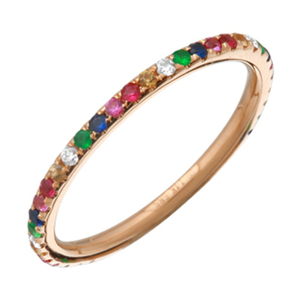 14K White Gold Rainbow Multi-Sapphire Ring