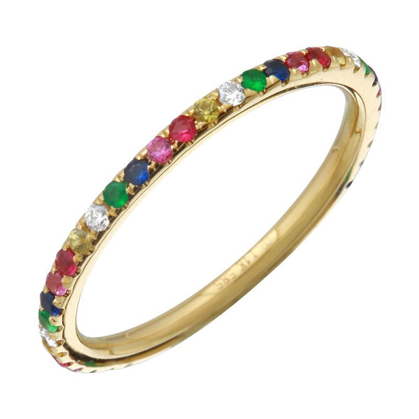 14K Yellow Gold Rainbow Multi-Sapphire 3/4 ring Ring
