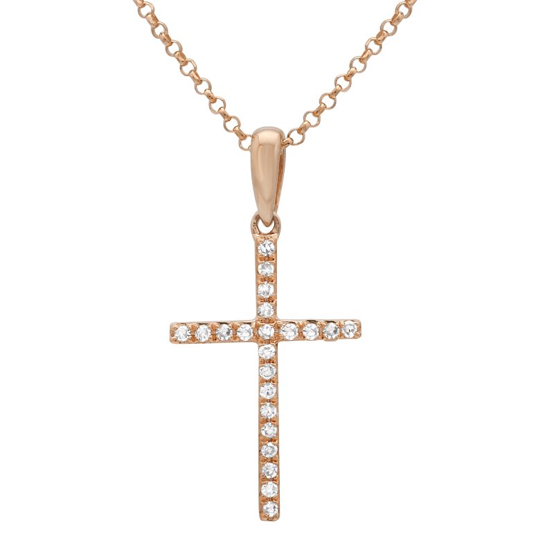 14K Yellow Gold Diamond Cross Necklace-Necklaces-Maurice's Jewelers-Rose Gold-