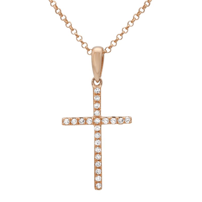 14K Yellow Gold Small Diamond Cross Necklace