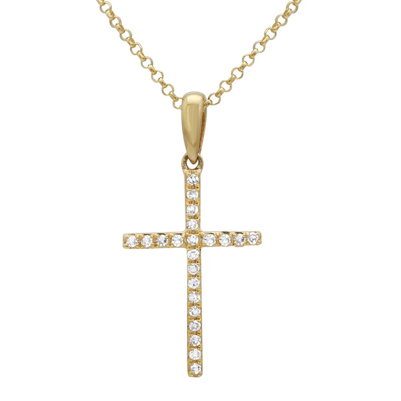 14K Yellow Gold Diamond Cross Necklace-Necklaces-Maurice's Jewelers-Yellow Gold-