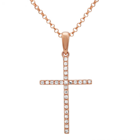 14K Yellow Gold Medium Diamond Cross Necklace-Necklaces-Maurice's Jewelers-Rose Gold-