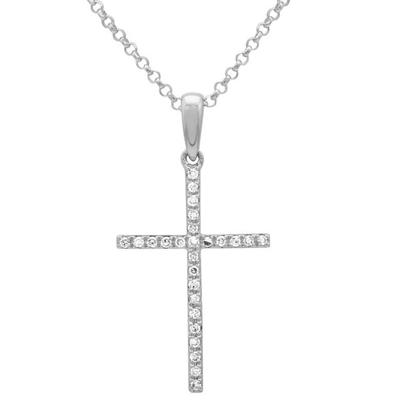 14K White Gold Medium Diamond Cross Necklace