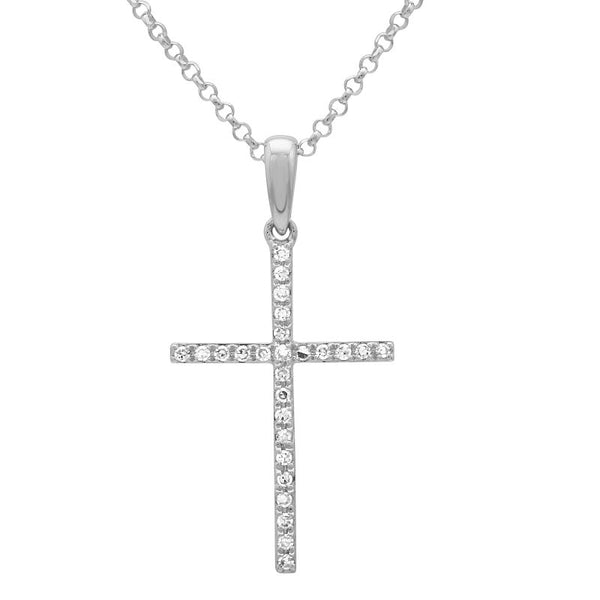14K Yellow Gold Medium Diamond Cross Necklace-Necklaces-Maurice's Jewelers-White Gold-