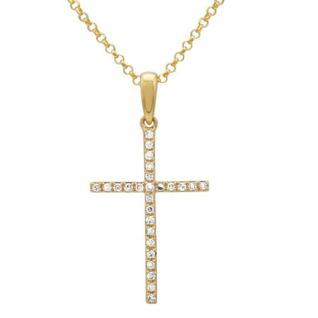 14K Yellow Gold Medium Diamond Cross Necklace-Necklaces-Maurice's Jewelers-Yellow Gold-