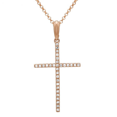 14K Yellow Gold Large Diamond Cross Necklace-Necklaces-Maurice's Jewelers-Rose Gold-