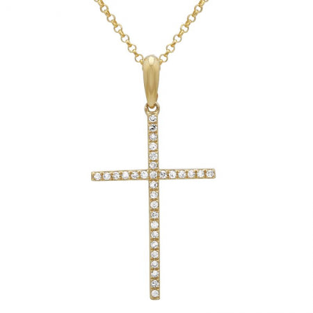 14K Yellow Gold Large Diamond Cross Necklace
