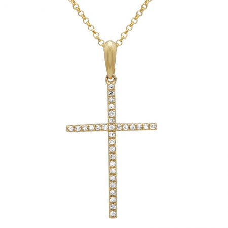 14K Yellow Gold Large Diamond Cross Necklace-Necklaces-Maurice's Jewelers-Yellow Gold-