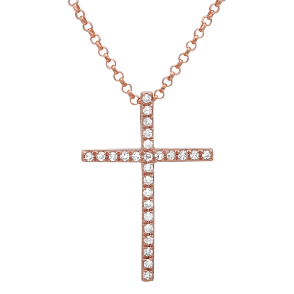 14k Rose Gold Diamond Cross Necklace-Necklaces-Maurice's Jewelers-