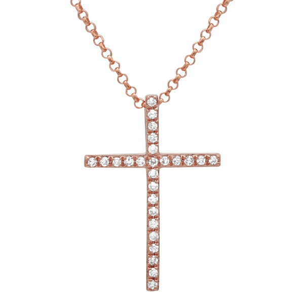 14k Rose Gold Diamond Cross Necklace