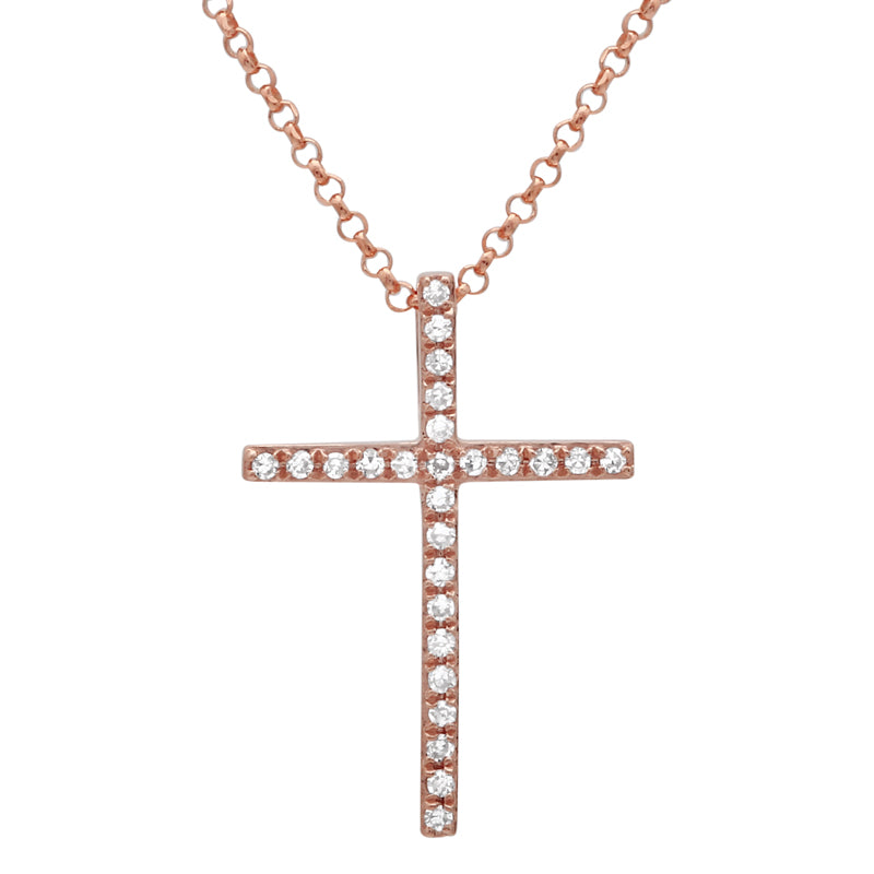 14k Rose Gold Diamond Cross Necklace-Necklaces-Maurice's Jewelers-